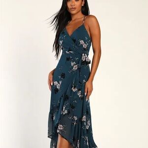 Life of Romance Teal Blue Floral Print Ruffled High-Low Dress
Lulus
$84